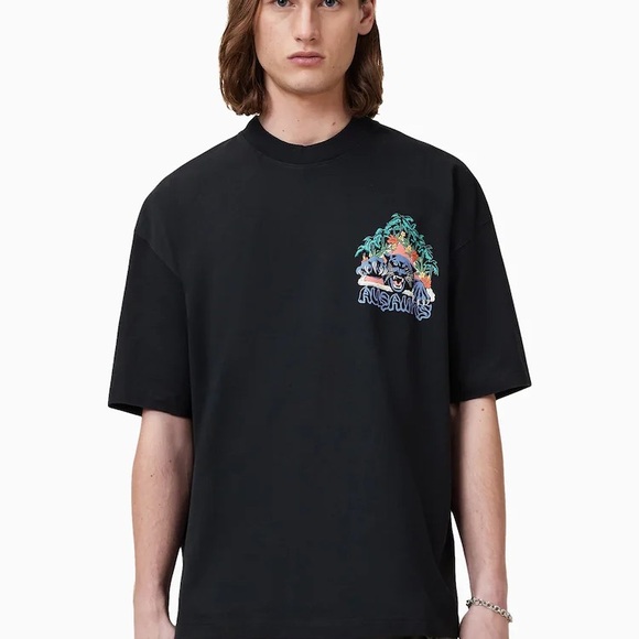 AllSaints Blue Pounce Short Sleeve Crew Cotton T-Shirt - Picture 3 of 8